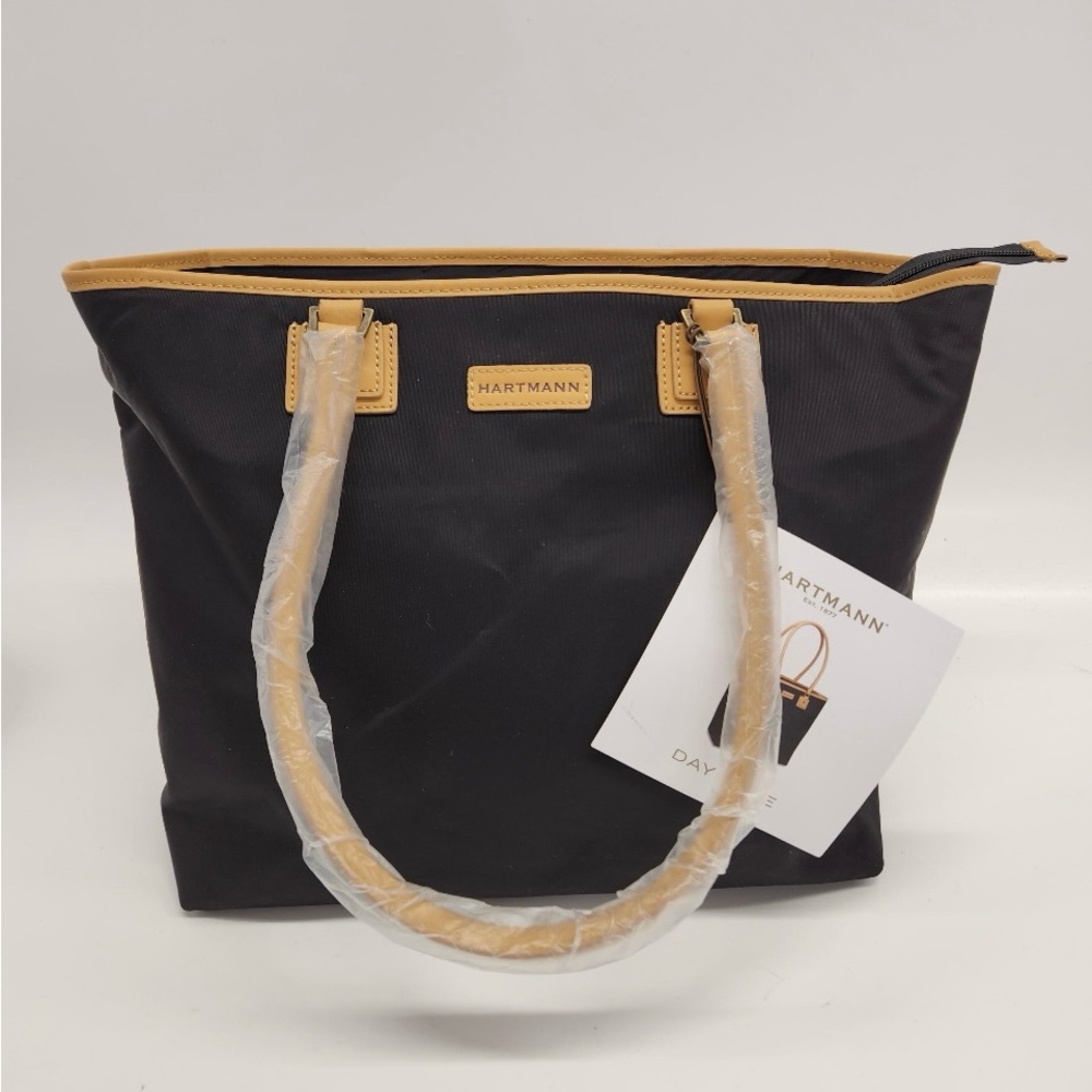 **SOLD***Hartman Tan Leather Trim Black Nylon  Luggage Tote NWT!